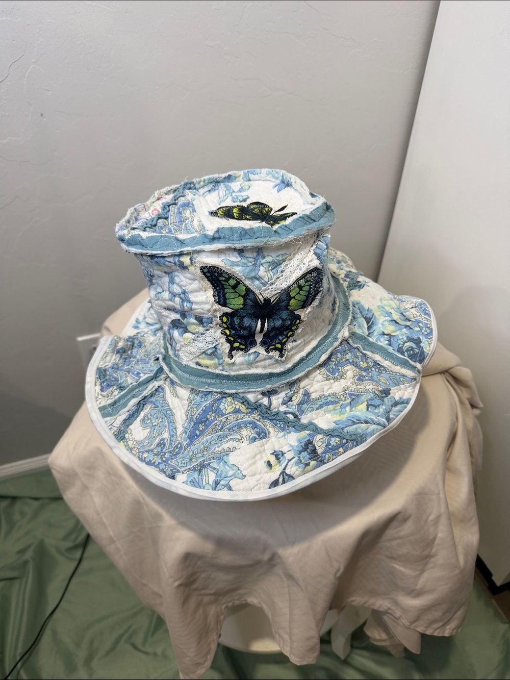 Blue Paisley Butterfly Quilted Bucket Hat